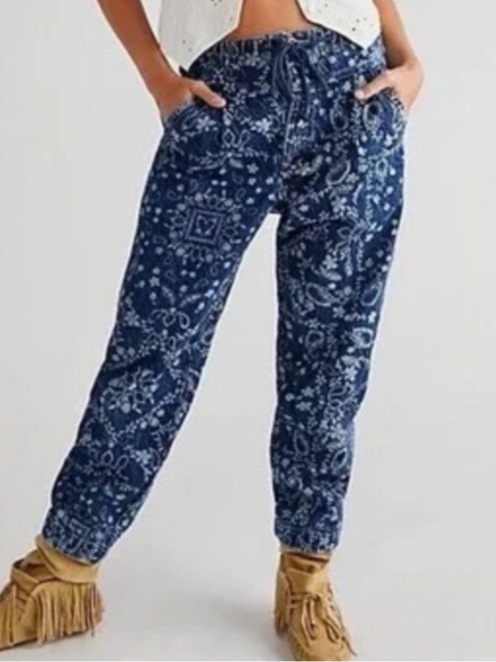 We The Free Light Blue Denim-Style Jogger Pants